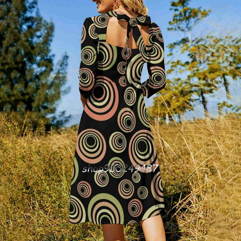 Groovy 60'S Flare Dress Square Neck Dress Elegant Female Fashion