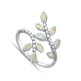 thumbnail image 4 of CHOOSE YOUR COLOR White Simulated Opal Leaves Ring .925 Solid Sterling Silver Band CZ Female Size 8, 4 of 4