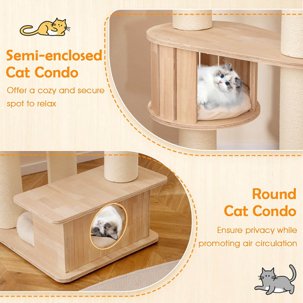 Spaco 69 Inches Tall Cat Tree with Cozy Top Perch and Washable Plush Cushions, Cat Tree, Beige
