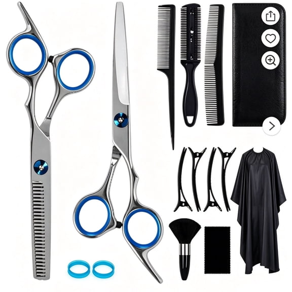 FORICOM Professional Hair Cutting Scissors Set, Stainless Steel Barber Shears with Thinning Scissors, Hair Comb, Clips, Cape & Storage Case, Hairdressing Kit for Home & Salon