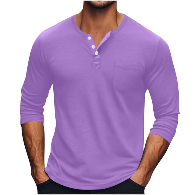 Npasoilc Tops for Men Men's Breathable Solid Color Long Sleeves Round Neck Shirt