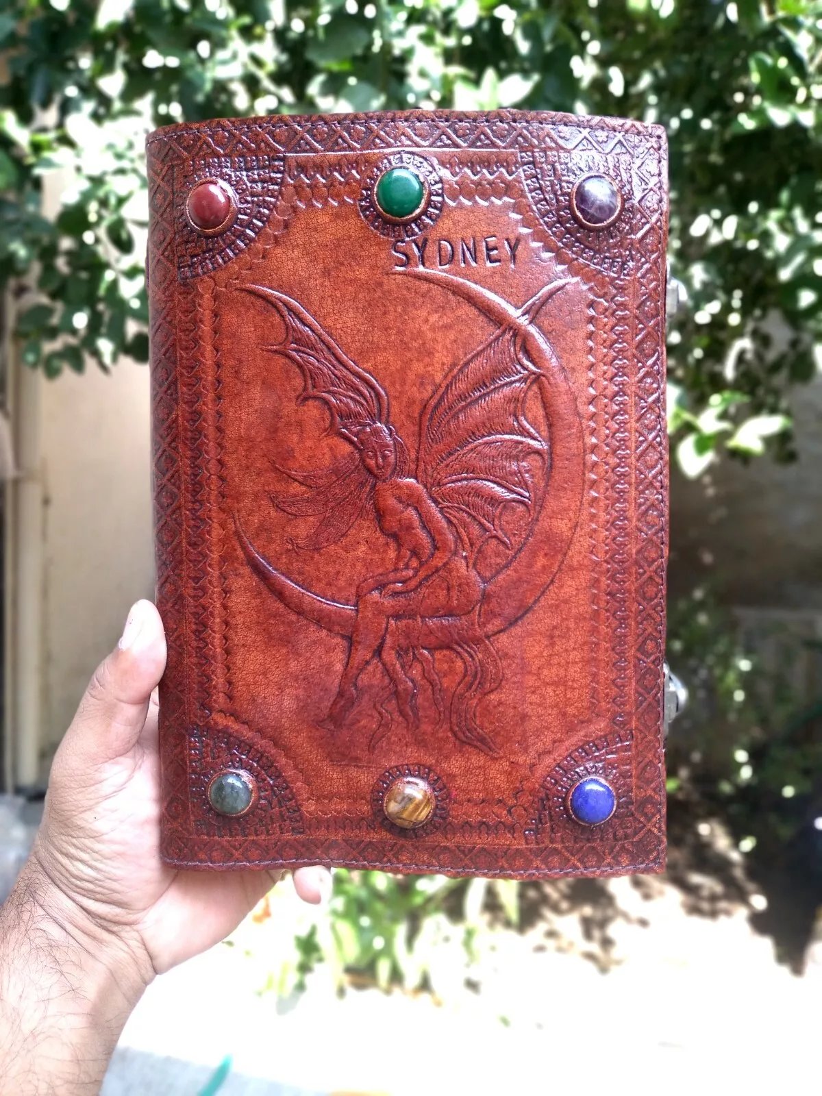 Handcrafted Embossed Witch Design Vintage Leather Bound Journal Seven Stone Grimoire Diary Blank Notebook For Men & Women