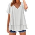 thumbnail image 5 of Aboser Cotton Linen Shirts for Women Elegant V Neck Tunic Tops Going Out Top Lightweight Short Sleeve Blouses Loose Fit Layered Tiered T Shirt, 5 of 9