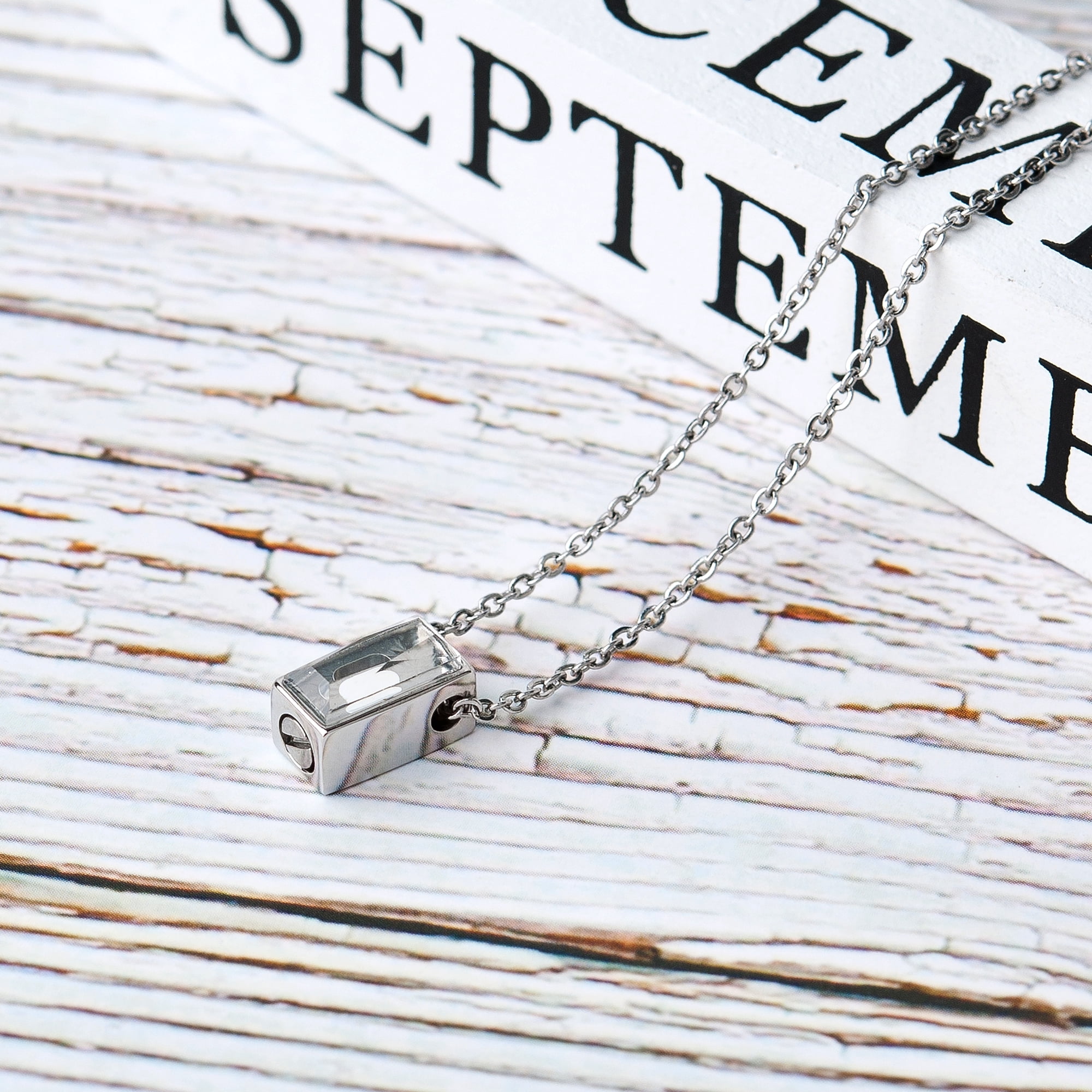 Silver Cremation Necklace, Cube Memorial Jewelry, Cube Urn Ashes Holder Pendant, Crystal Necklace for Ashes, Cube Keepsake Pet Ashes Necklace, with Fill Kit and Box Ship Next Day! [No Engraving]