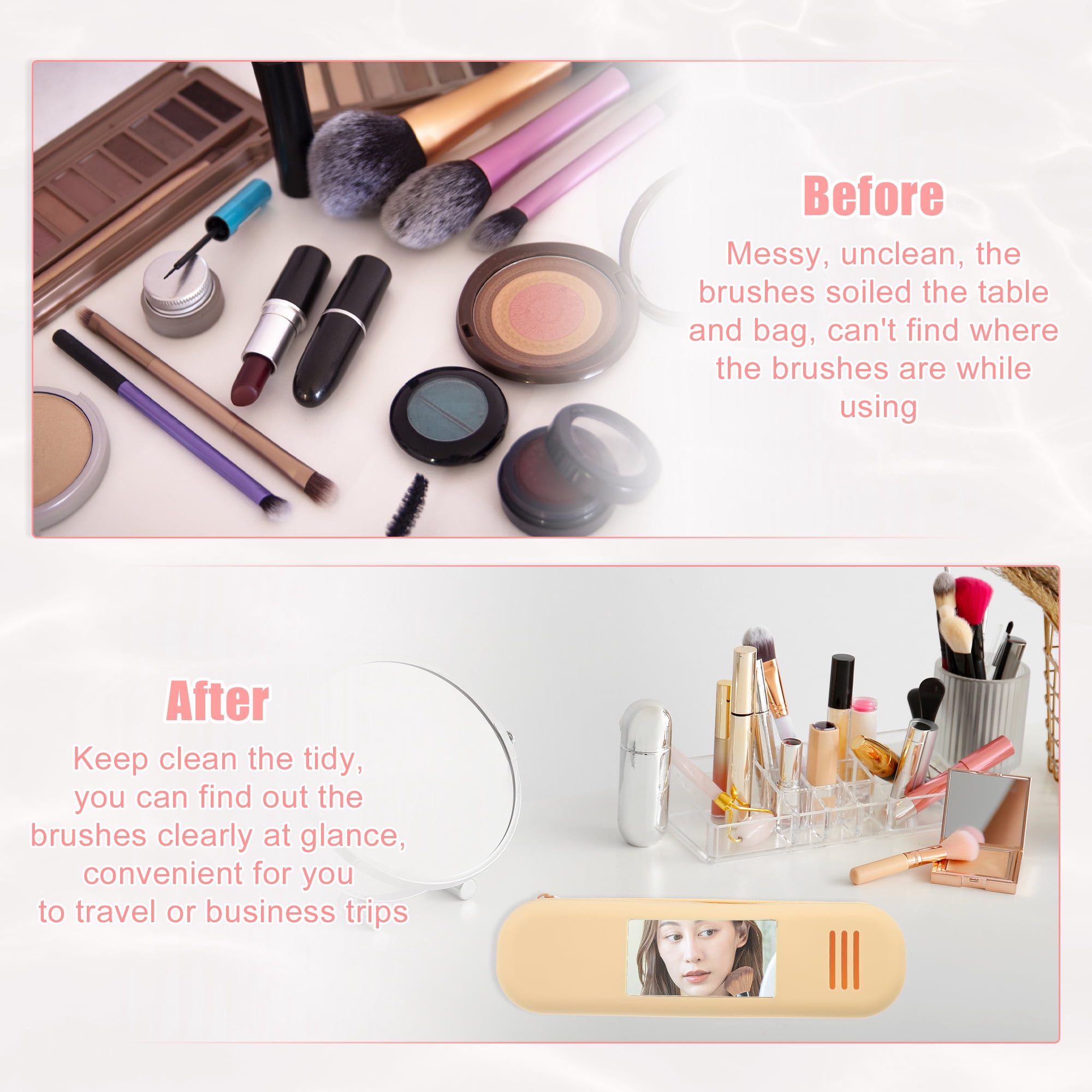 Unique Bargains Silicone Makeup Brush Holder Travel Essentials Makeup Brush Organizer Beige