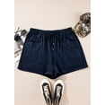 thumbnail image 5 of SHEWIN Shorts for Women Plus Size Cotton Shorts Elastic Waist Drawstring Mid-Rise Wide Leg Shorts Summer Bottoms Navy 2X, 5 of 9