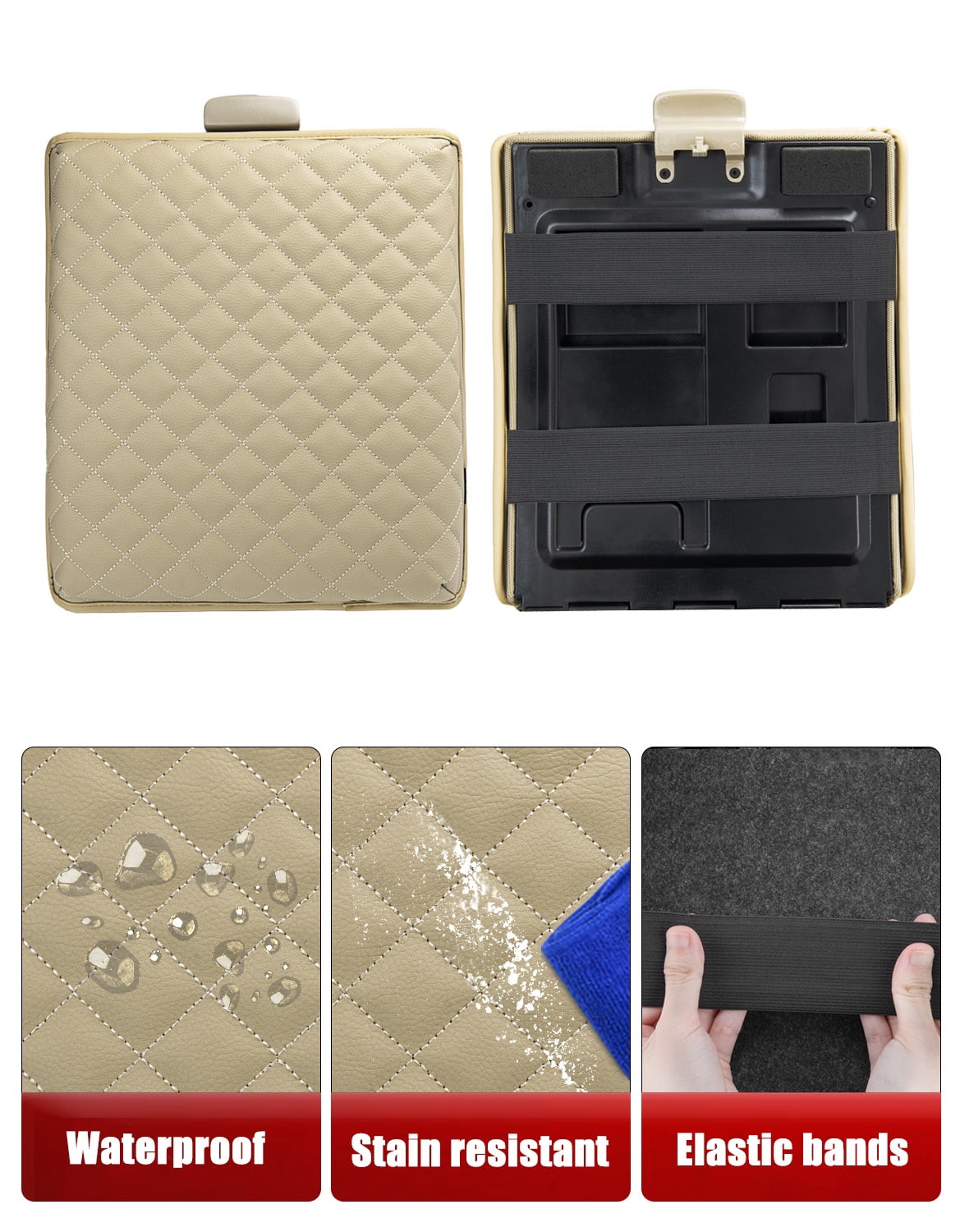 KBH Truck Center Console Cover for 2004-2010 Ford F150 with 40/20/40 Split Bench Jump Seat, Leather Middle Console Armrest Cover Cushion Pad for F150 Accessories Interior, Beige