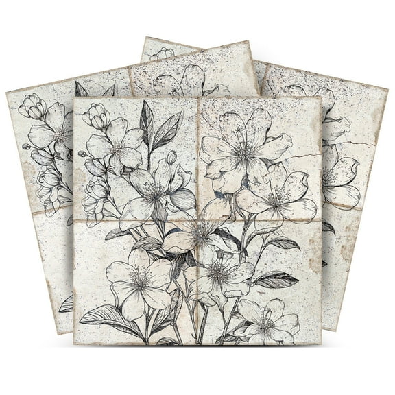 Mi Alma Flower Gray Tile Stickers - Removable Vinyl 4x4, 24 pcs