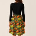 thumbnail image 5 of Halloween Dresses for Women Castle Bat Crew Neck 1950s Hepburn Vintage Dresses Long Sleeve Cocktail Cute Retro Tea Length Dress with Belt 2XL, 5 of 6