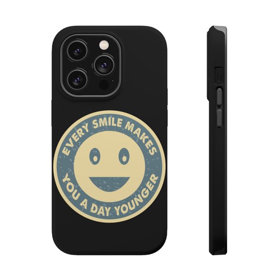 DistinctInk Tough Case for Apple iPhone 15 PRO (6.1" Screen), Compatible with MagSafe Charging - Smile Makes A Day Younger