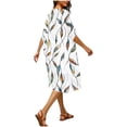 thumbnail image 6 of Avrnliq Womens White Kimono Swimsuit Cover Up Stained Glass Leaf Print Midi Batwing Sleeve Lightweight Beach Cover Up,Size 3XL, 6 of 6