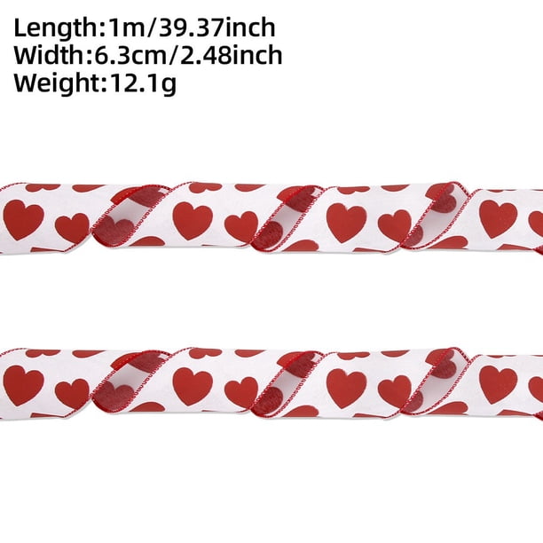 Cinta Blanca para Diseño de Corazón de Envoltura de Regalo con Brillo Rojo Y Borde con Alambre, Versátil para Arcos Coronas Artesanías Bricolaje, Cinta Roja para Fiesta de Envoltura de Regalo Y Decora