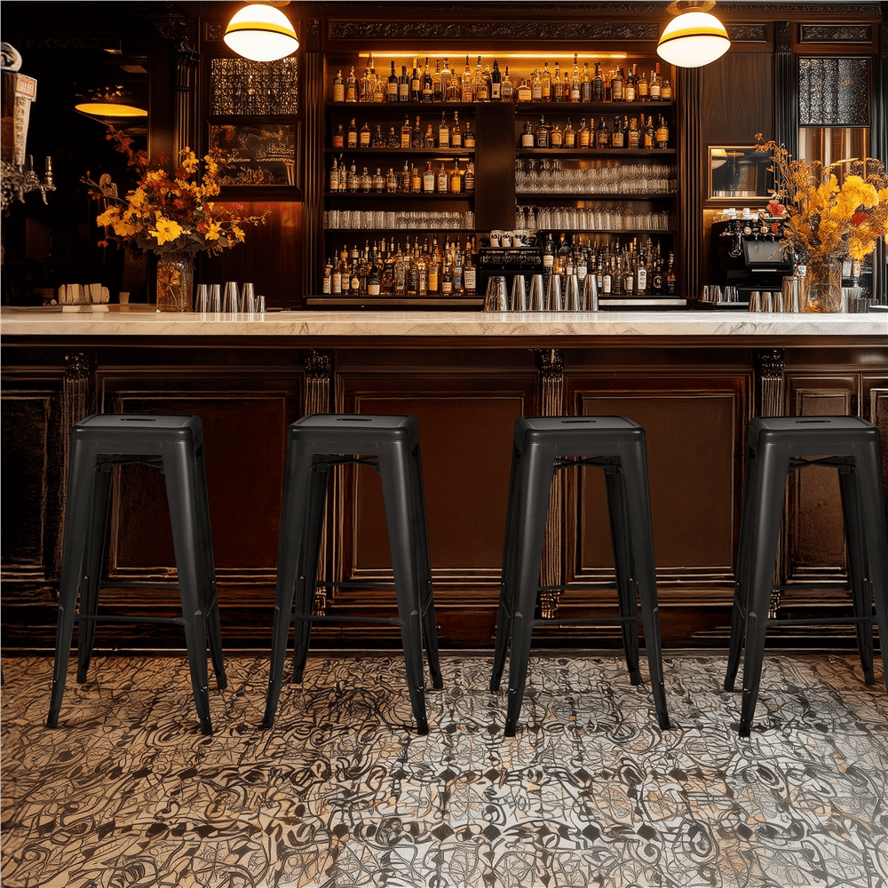 Alden Design 4pcs 30" Metal Stackable Backless Bar Stools, Black