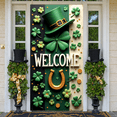 thumbnail image 6 of Green Theme St. Patrick's Day Banner Clover Pattern Backdrop Horseshoe Design Gold Coin Accent Lucky Banner for St. Patrick's Day Party Celebration Indoor Decoration, 6 of 9