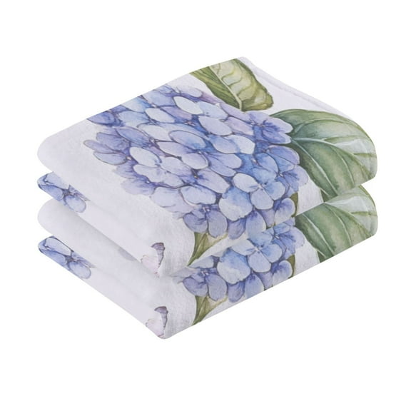 2 Pcs Absorbent Face Towel Bath Hand Towels Soft Breathable Cotton Towel Set for Bathroom Kitchen Hotel Spa Decor Blue Hydrangea