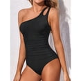 thumbnail image 4 of Traje Baño una Pieza con un Hombro Descubierto para Mujer, Traje Baño Control, Cobertura Total Modesta, Traje Baño con Abertura en la Parte Posterior. Negro S, 4 of 6
