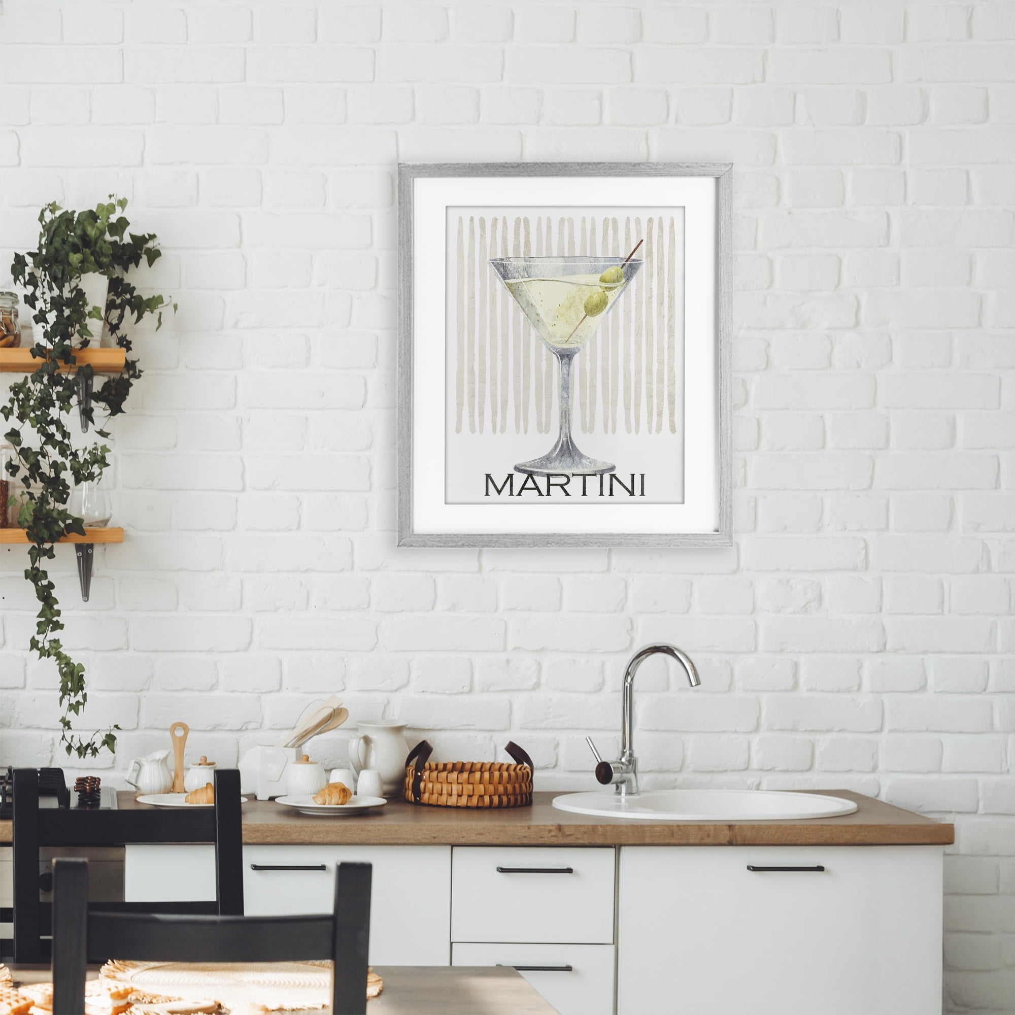 Stupell Industries Subtle Martini Drink Gray Framed Print Under Glass, design by Kim Allen