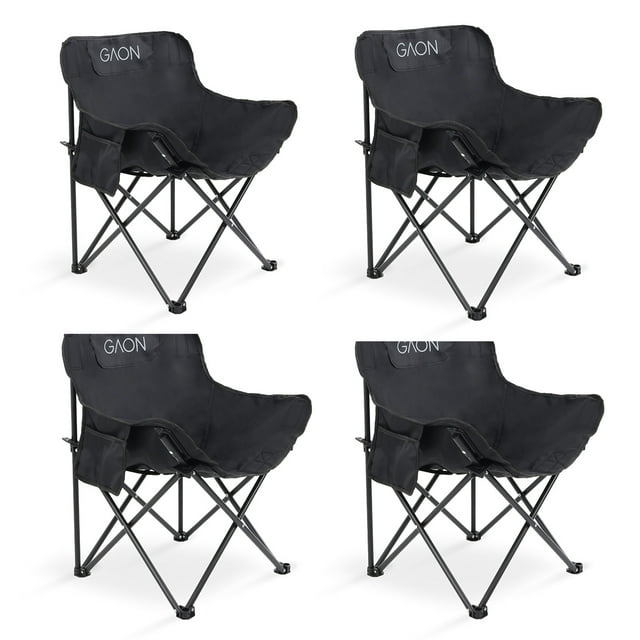 Silla Plegable para Camping Pesca Playa y Exteriores de Lona Impermebale Ligera Silla para Exterior Ergonomica con Estructura de Acero y Funda Transportadora Set de 4 Sillas (Negro)