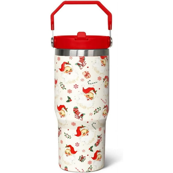 30 oz Christmas Santa Flip Tumbler with lid and Straw,Christmas CoffeeTravel Mug Cup Water Botter,Christmas Gifts for Women,Christmas Stuff Decor Accessories