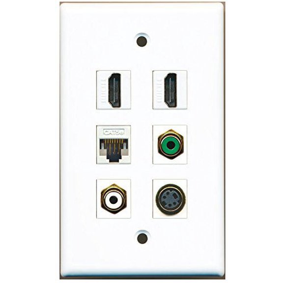 RiteAV - 2 HDMI 1 Port RCA White 1 Port RCA Green 1 Port S-Video 1 Port Cat5e Ethernet White Wall Plate