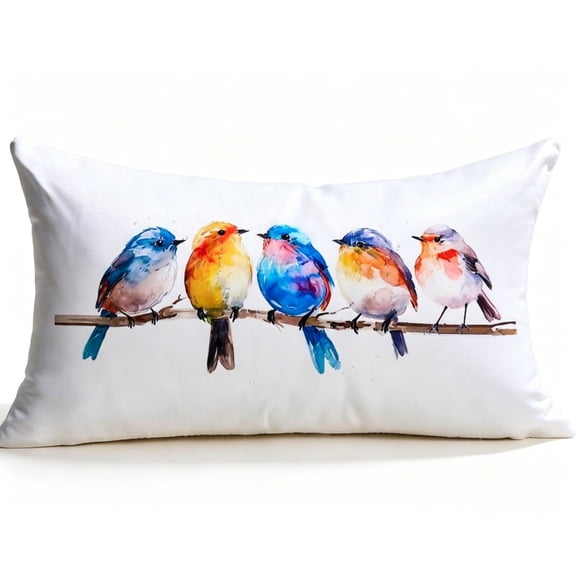 Outdoor Pillow Covers 12x20,Outdoor Watercolor Blue Birds Lumbar Throw Pillow Cases Small Decorative Pillows Spring Home Decor Rectangular Pillowcase for Couch Patio Furniture 1PCS