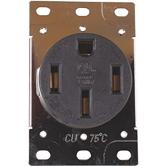 Journeyman-Pro RV 50 Amp, 125/250 Volt, NEMA 14-50R, Flush Mounting Power Receptacle Outlet, Straight Blade, Industrial Grade, Grounding, Range Dryer, Electric Vehicle EV Charging (1, Black)