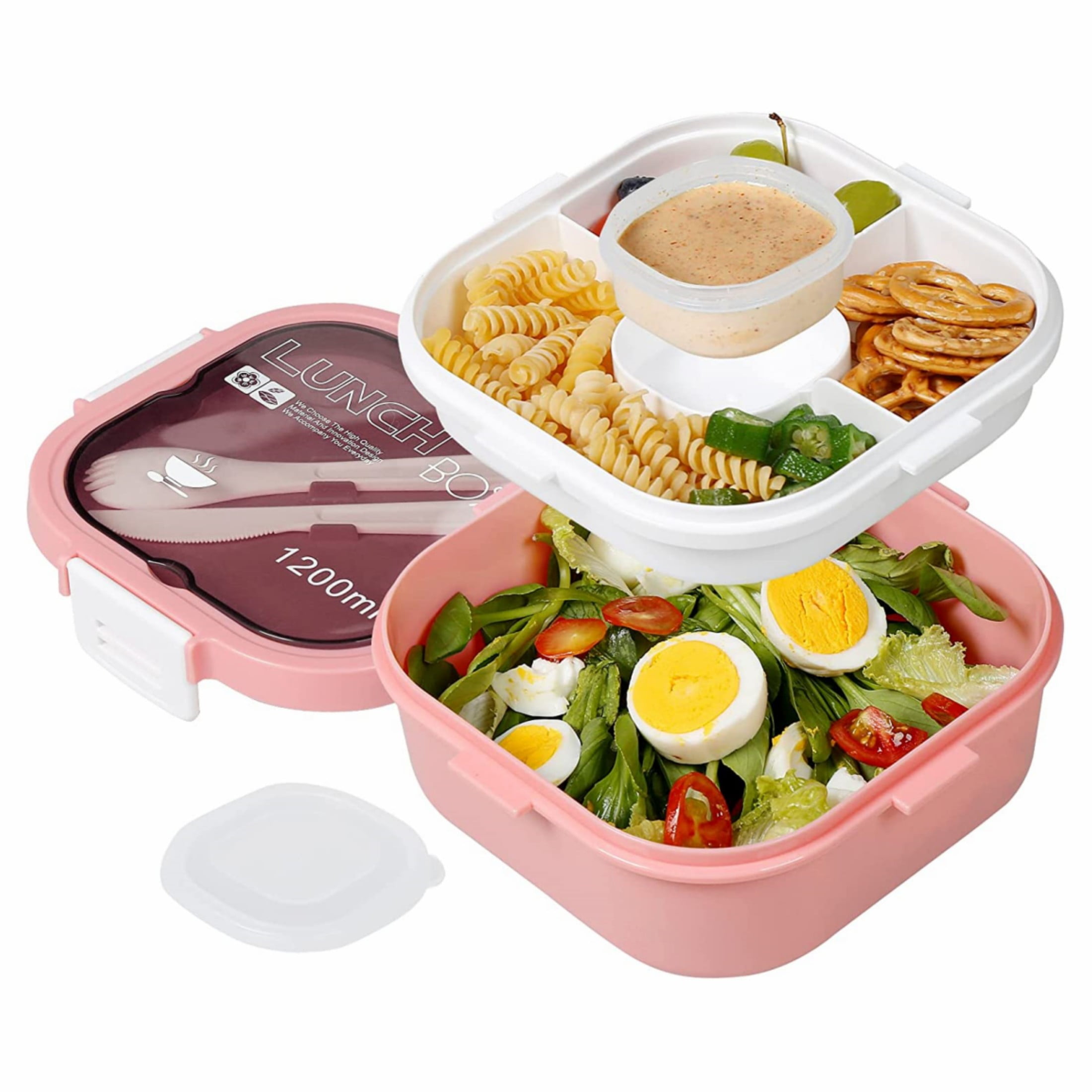 NBW Salad Container to Go, 41-Oz Bento Lunch Box with Salad Dressing