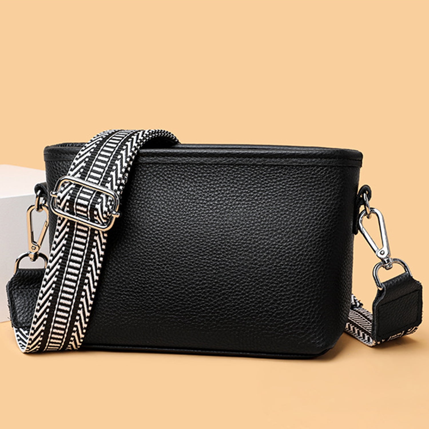 KAWELL Womens Leather Crossbody Bag with Wide Strap Top Zip Camera Purse Trendy Design