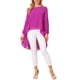 thumbnail image 2 of Blusas asimétricas de chiffon de manga larga con cuello redondo para mujer, estilo casual y elegante, color púrpura profundo, 2 of 6