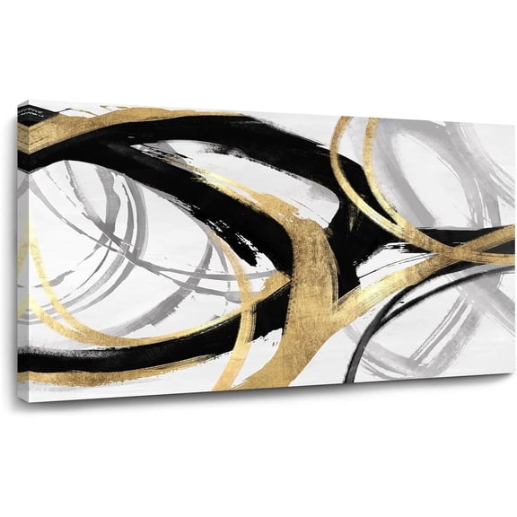 CDDposter Gold Wall Decor - Black Canvas Wall Art for Living Room- Large Line Artwork Oil Painting Abstract Pictures for Bedroom Kitchen Home Office