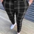 thumbnail image 2 of Mens Pants Clearance, Men Button Zipper Closure Plaid Pencil Pants Trousers Black 10(XL), 2 of 4