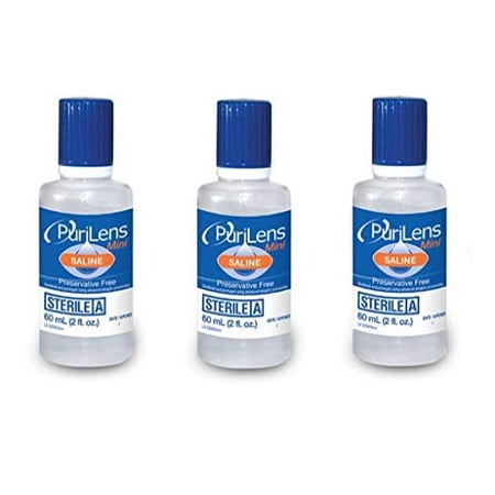 PuriLens Mini Preservative Free Saline 2-Fl. Oz (60-ml) Airline Approved Travel Size. Unisol 4 Replacement, (Pack of 3)
