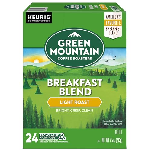 Green Mountain Coffee Roasters Breakfast Blend, Single-Serve Keurig K-Cup Pods, Light Roast Coffee, 24count(Pack of 4)