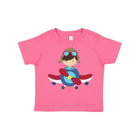 

Inktastic Pilot Boy Airplane Plane Flying Brown Hair Gift Toddler Boy Girl T-Shirt
