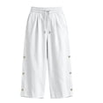 thumbnail image 5 of TEAJOPSUU Women's Cotton Blend Capris Pants Drawstring Elastic Waist Cropped Wide Leg Capris Decorative Side Buttons for Casual Everyday Loungewear White, 5 of 7