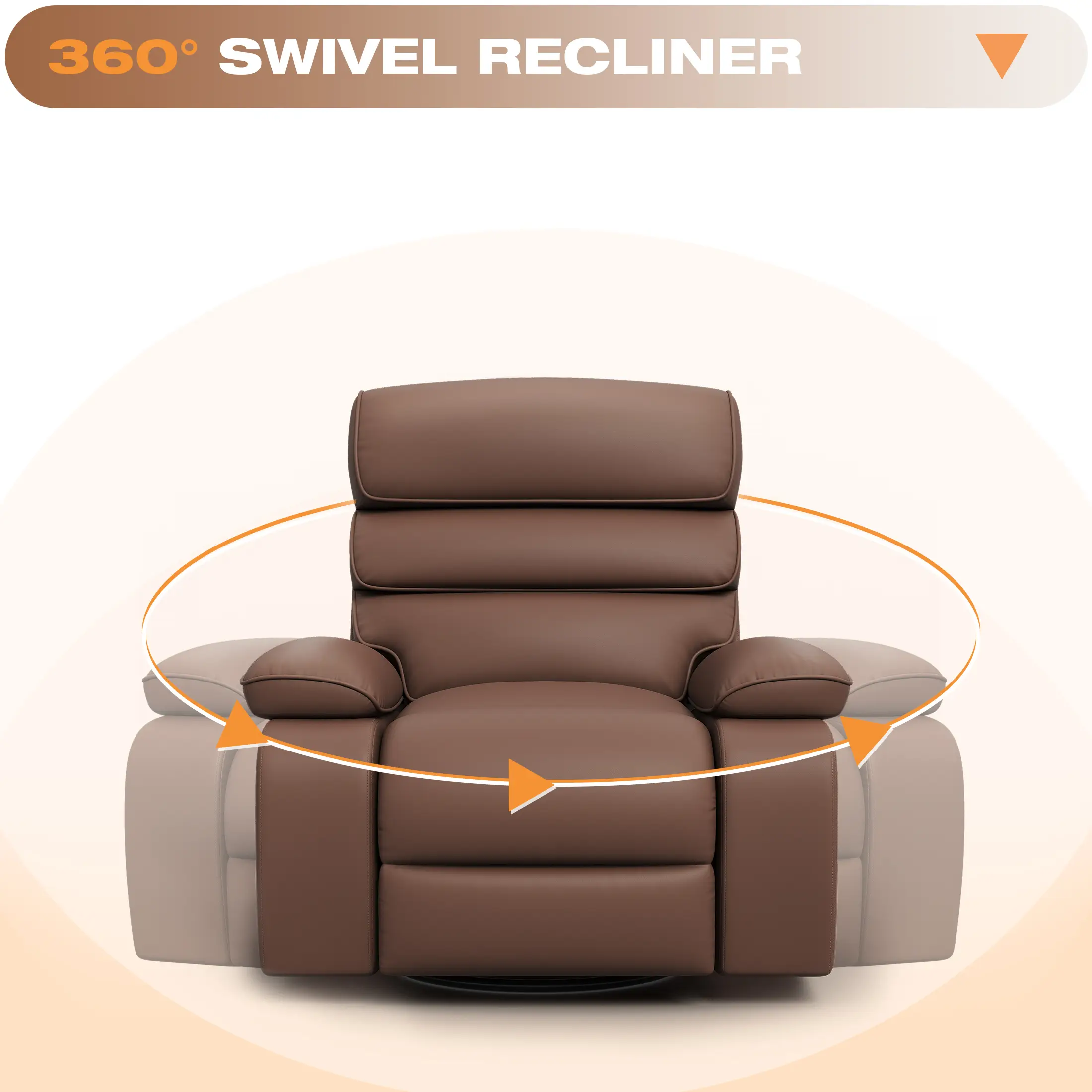 Techmilly Oversized Swivel Rocker  Recliner Chair with Heat and Massage, Adjustable Recline for Living Room,PU Leather (Brown 35" Seat Width)