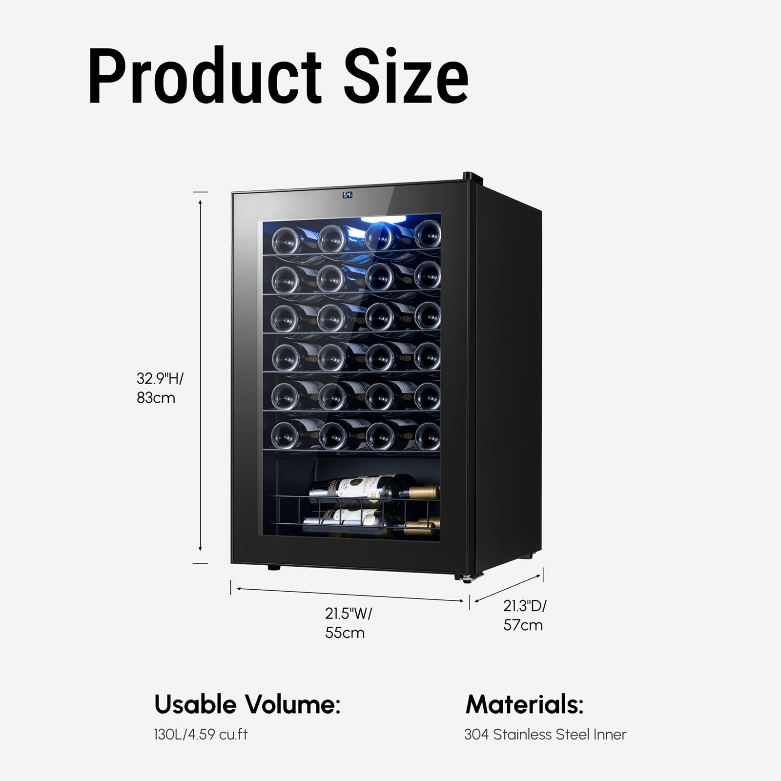 Yeego 46 Bottle Wine Cooler Refrigerator, 4.6 cu.ft. Wine Fridge with Double Glass Door for Home & Office, Black