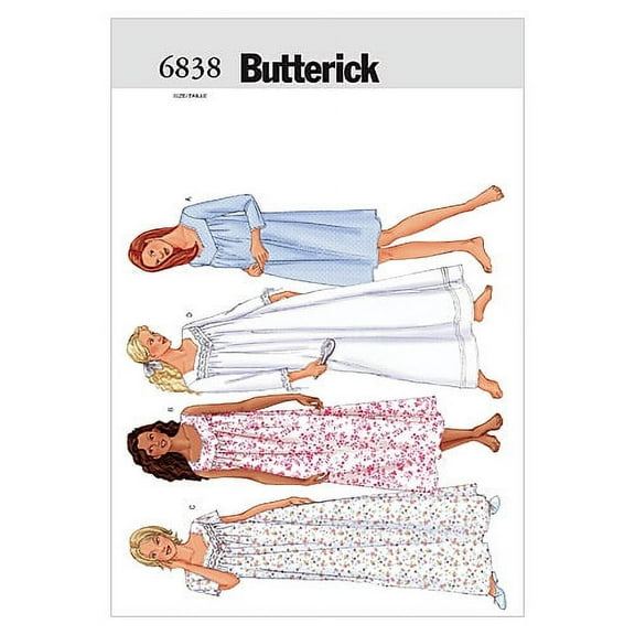 Butterick Ladies Easy Sewing Pattern 6838 - Nightgowns Sleepwear
