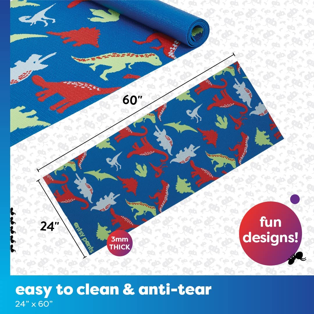 Antsy Pants Kids Yoga Mat - Yoga Mat for Kids, Yoga Mats for Home Workout, Travel Yoga Mat, Yoga Mat Non Slip, 60” x 24”, 3mm Free of Toxic Phthalates, Blue Dino