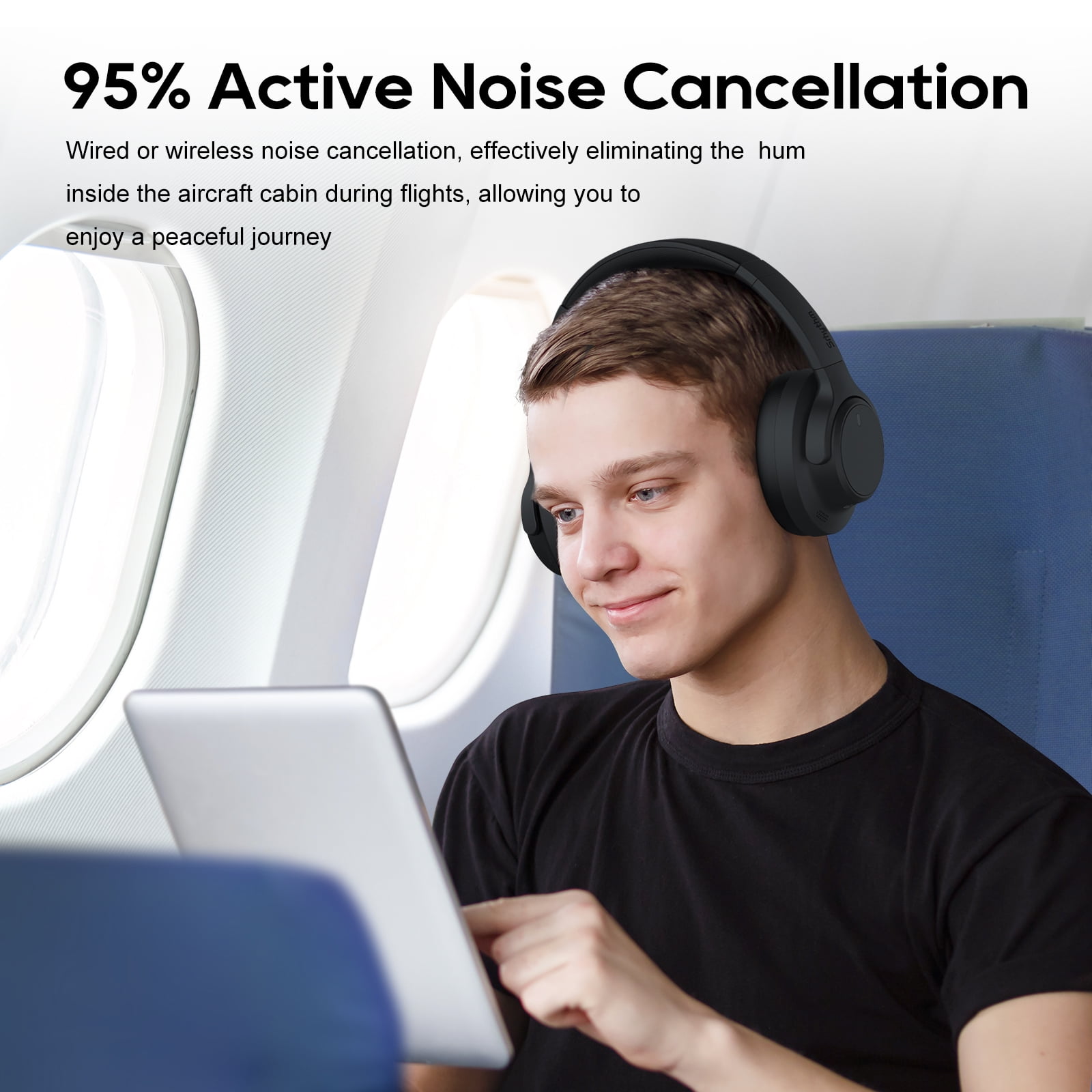 Srhythm NiceComfort 15 (2 Gen) Hybrid Noise Cancelling Wireless Headphones, Bluetooth 6.0, with Low Latency, Spatial Audio, ENC, 120Hrs,Matte Black