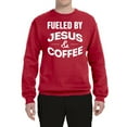 thumbnail image 2 of Fueled by Jesus and Coffee Funny Christian | Mens Inspirational/Christian Crewneck Graphic Sweatshirt, Red, Large, 2 of 3