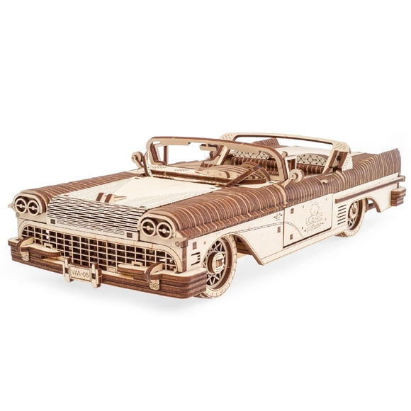 UGEARS Dream Cabriolet VM-05 Wooden 3D Puzzles for Adults - 3D Wooden Puzzles for Adults - Mechanical Model Car Kit - Retro 1950s Inspired DIY Craft,