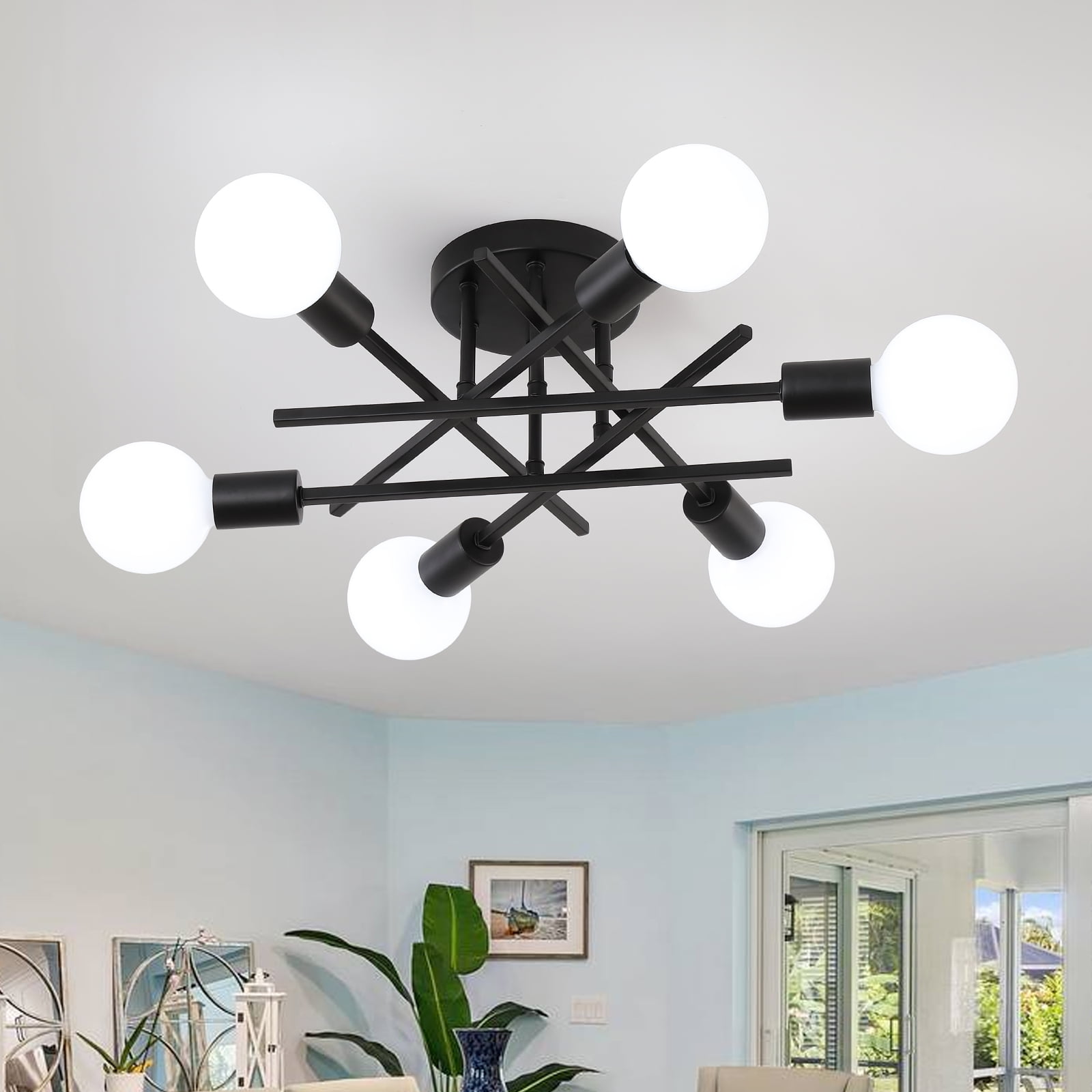 Buy Q&S Black Mid-century Ceiling Light Modern Sputnik Chandeliers For ...