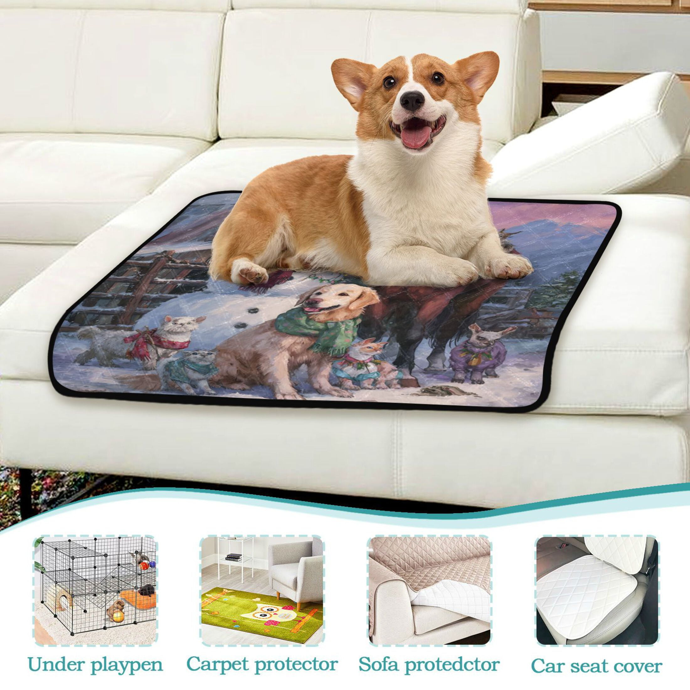 Qxltty Farm Snowman Cat litter Pads Pet Set of 3 Diaper Mats Center Anti-leakage Layer Absorbent Soft and Comfortable