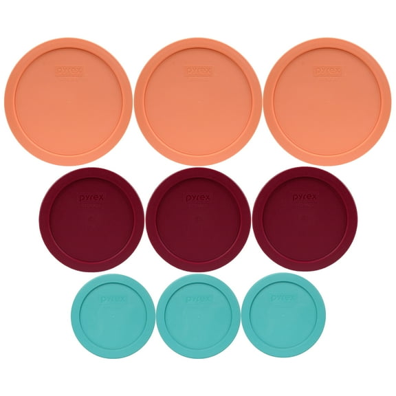 Pyrex (3) 7200-PC Turquoise, (3) 7201-PC Sangria, & (3) 7402-PC Bahama Sunset Food Storage Replacement Lids