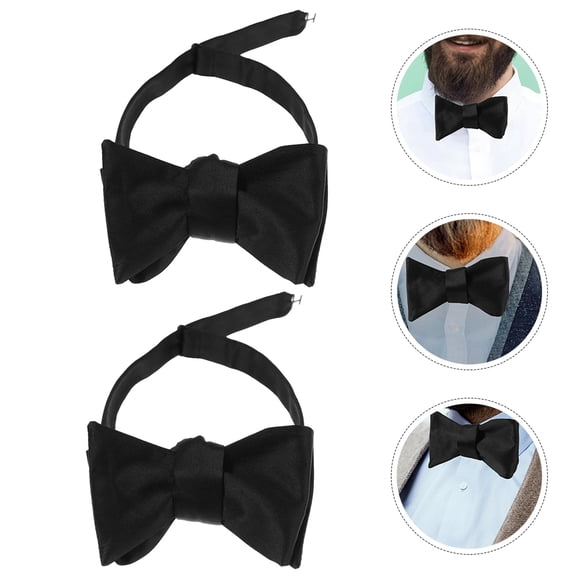 GAXIRE 2Pcs Mens Bowtie Black Polyester Adjustable for Formal Occasions and Tuxedos