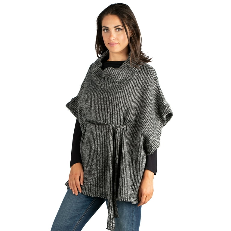 Belted top poncho sweater