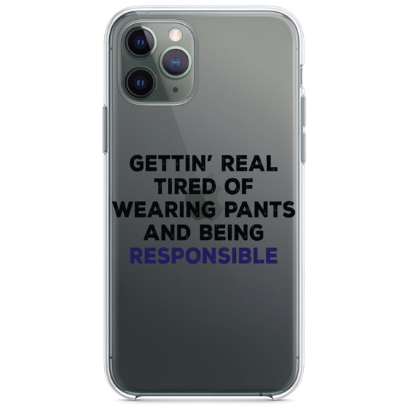 DistinctInk Clear Shockproof Hybrid Case for iPhone 11 (6.1" Screen) - TPU Bumper Acrylic Back Tempered Glass Screen Protector - Getting' Tired of Pants & Being Responsible