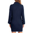 thumbnail image 2 of Vestido suéter de cuello alto para mujer Vestido elegante informal suelto de color puro Jersey de manga larga Vestido de punto acanalado para oficina Azul oscuro XS, 2 of 6