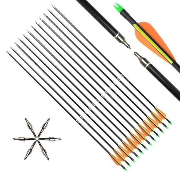 EROCK 12 Pieces 30 Archery Target Arrow-Hunting Arrow for Adult and Youth Practice, with Double Shaft Steel Field Tip for Compound & Recurve Bow